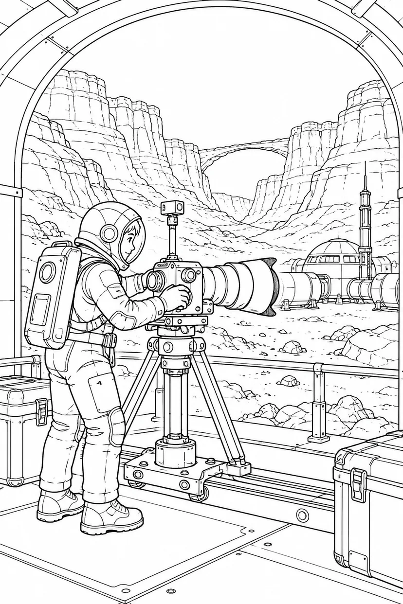 火星の峡谷基地：観測カメラの調整の塗り絵