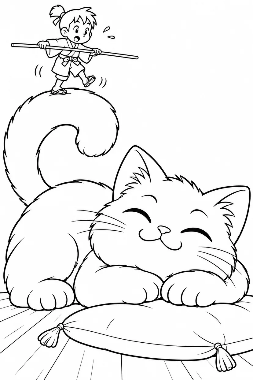 一寸法師・猫のしっぽはゆれる橋の塗り絵