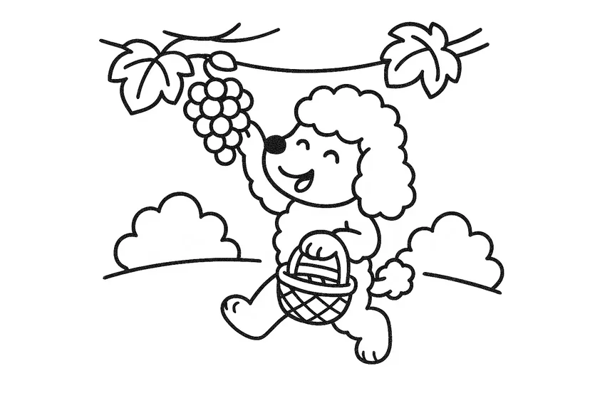 Dibujo de Caniche Recogiendo Uvas para colorear