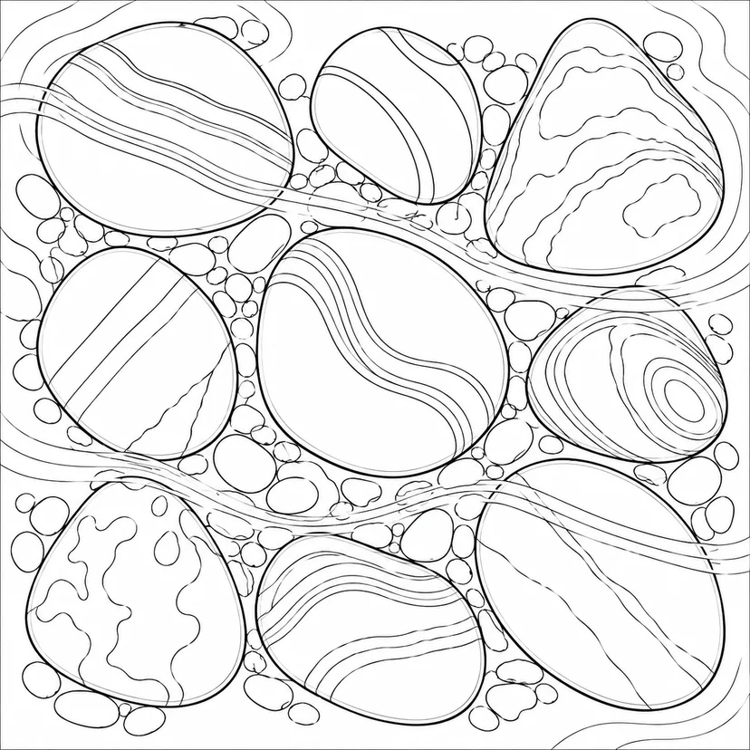 川底の丸石の模様の塗り絵