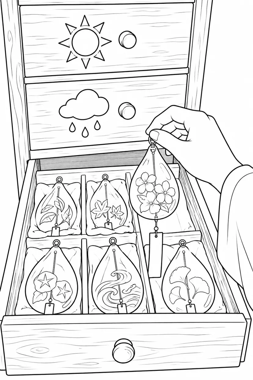 雨の音をしまう引き出しの塗り絵