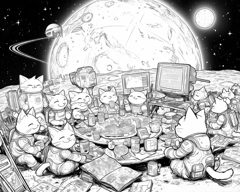 Dibujo de Fiesta de Gatos Lunares para colorear