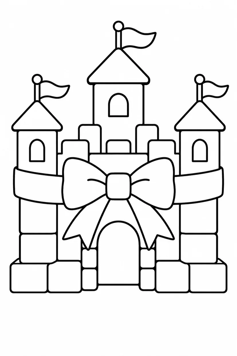 積み木のお城と大きなリボンの塗り絵