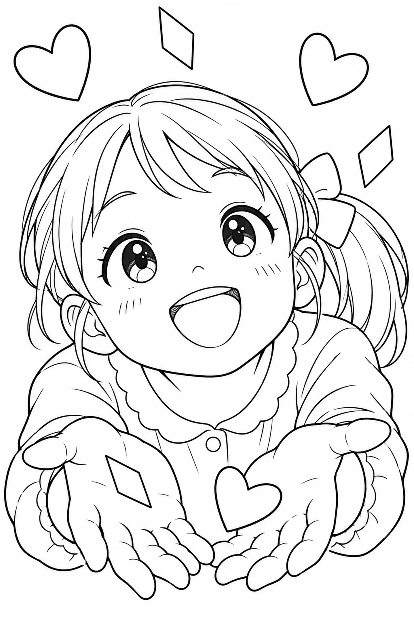 紙ふぶきをつかまえての塗り絵