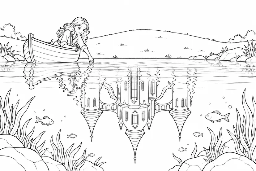 湖に映るだけの城の塗り絵