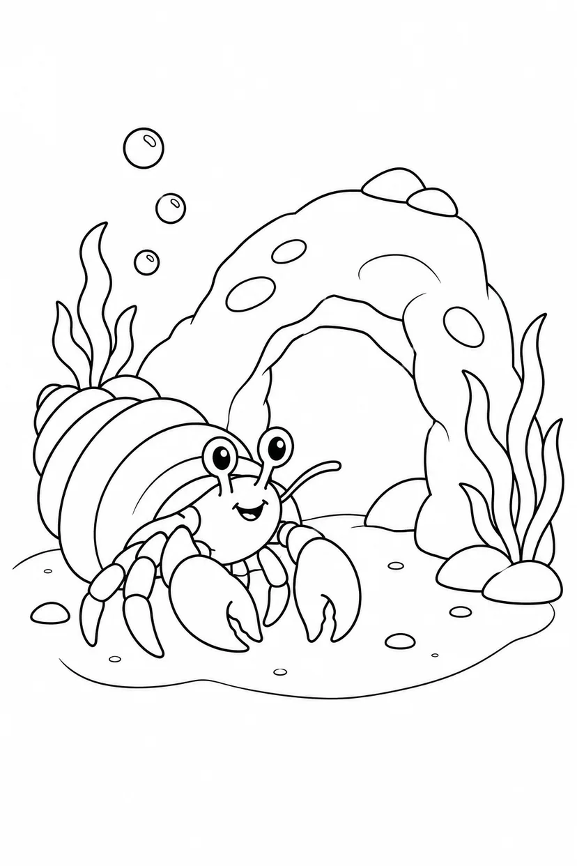 ヤドカリと海のトンネルの塗り絵
