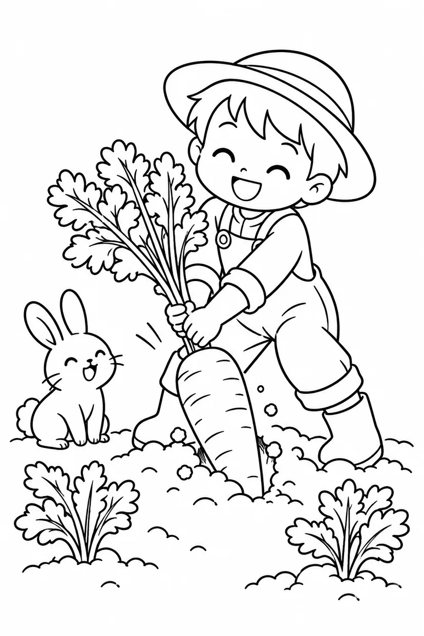 畑からぬいたにんじんの塗り絵