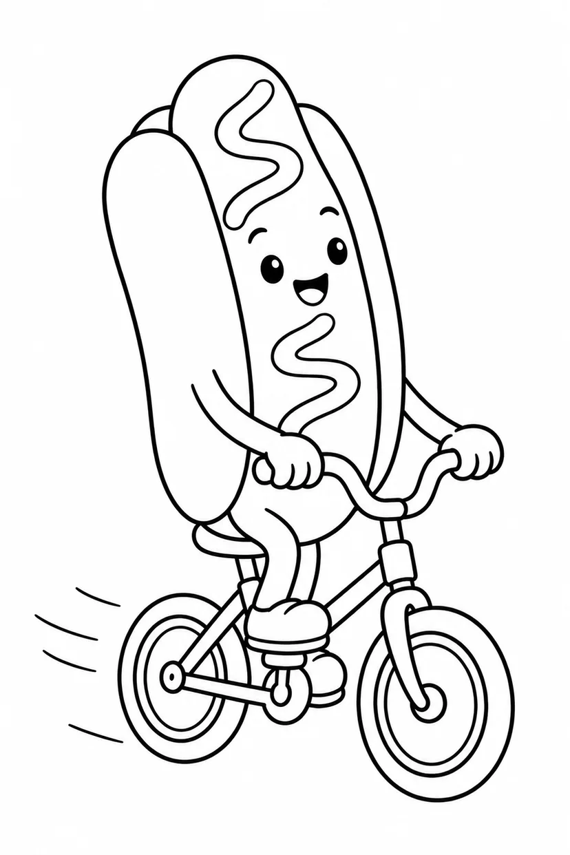 ホットドッグの小さな自転車の塗り絵