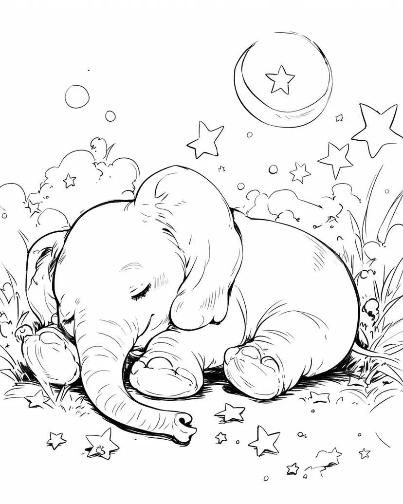Dibujo de Pequeño Elefante Soñador para colorear