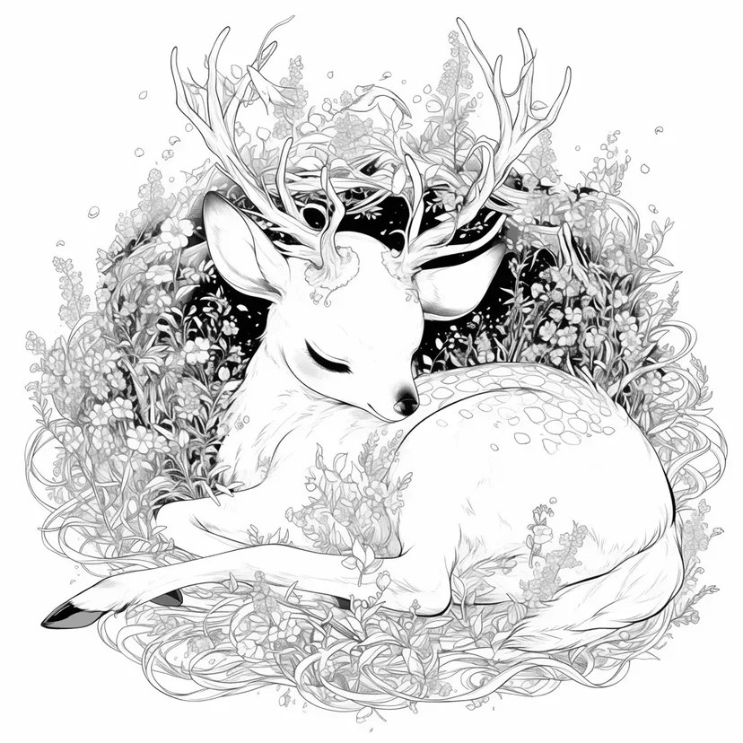 Dibujo de Cervatillo Durmiente en el Bosque para colorear