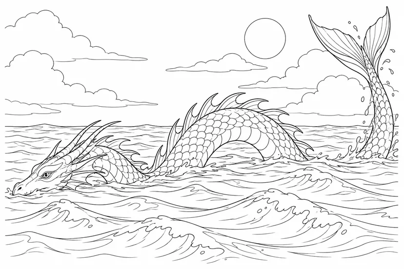 Dibujo de Dragón marino alzando la cola para colorear