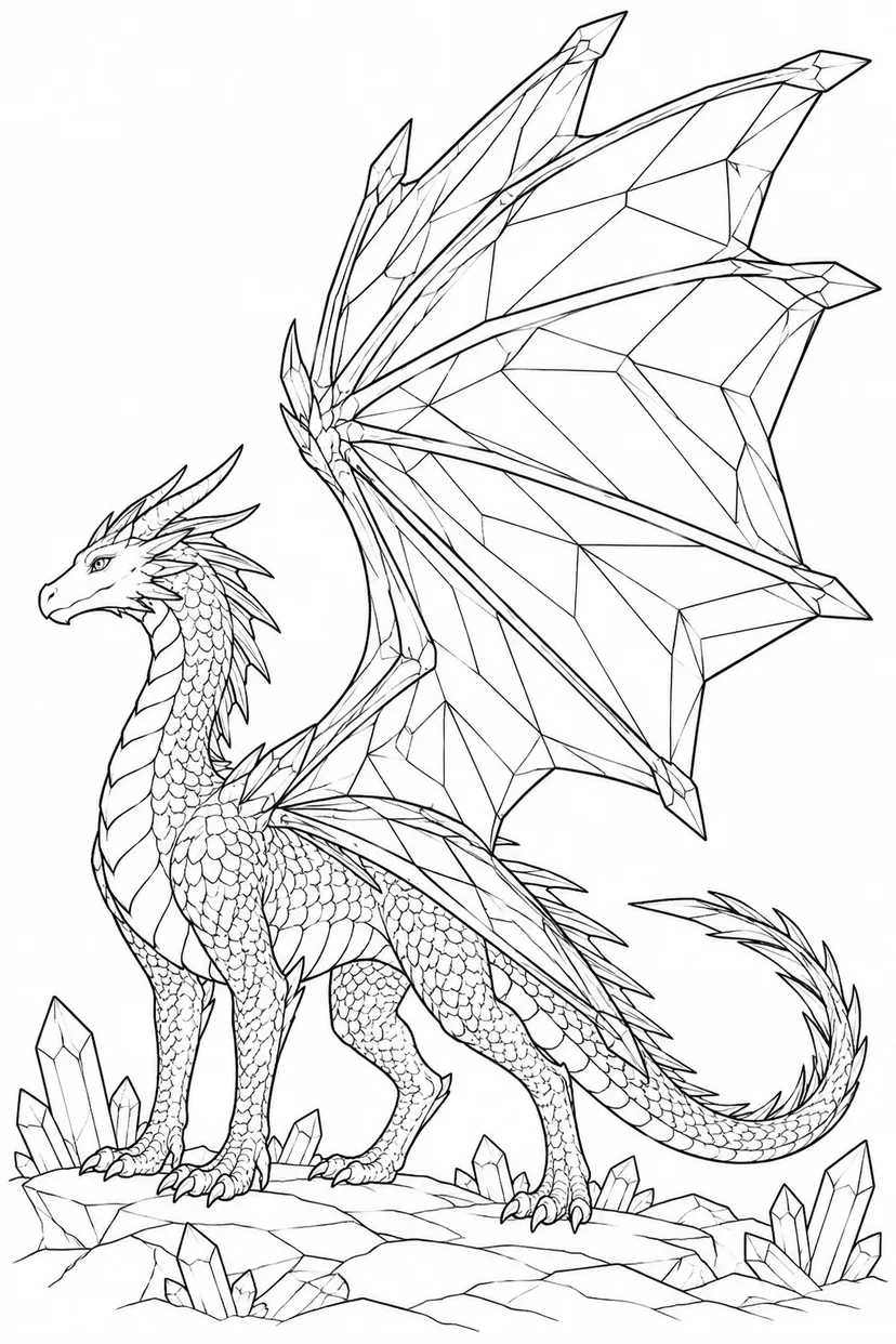 水晶の翼を透かす竜の塗り絵