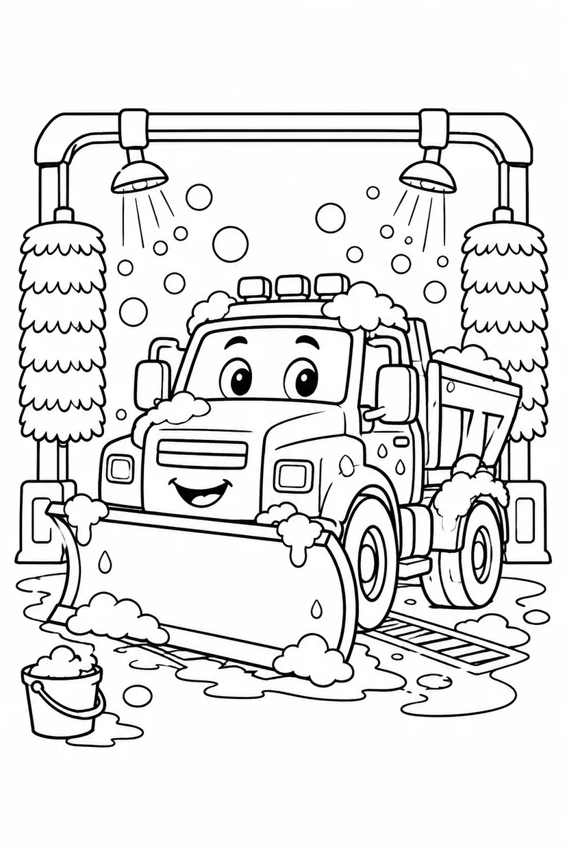 除雪車と洗車場の塗り絵