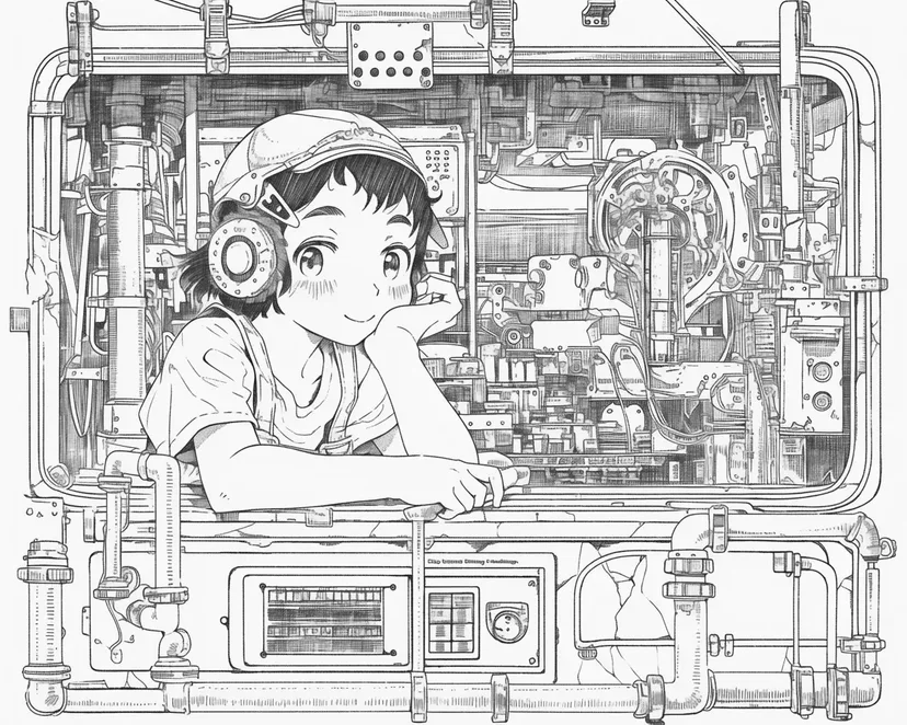 未来のメカニック少女の塗り絵