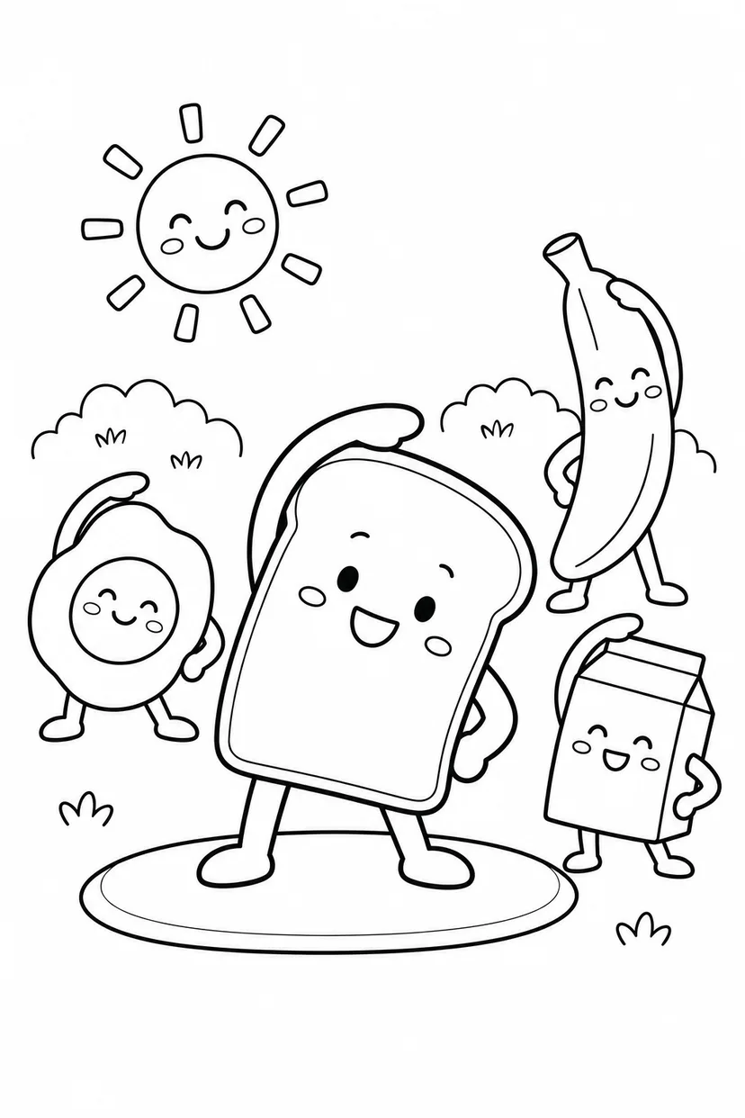 食パンの朝のたいそうの塗り絵