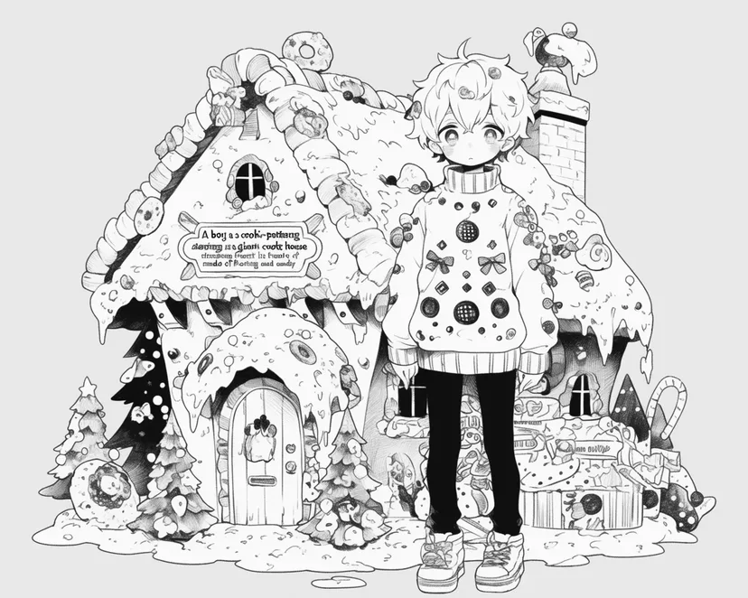 Dibujo de Casa de Dulces y Niño para colorear