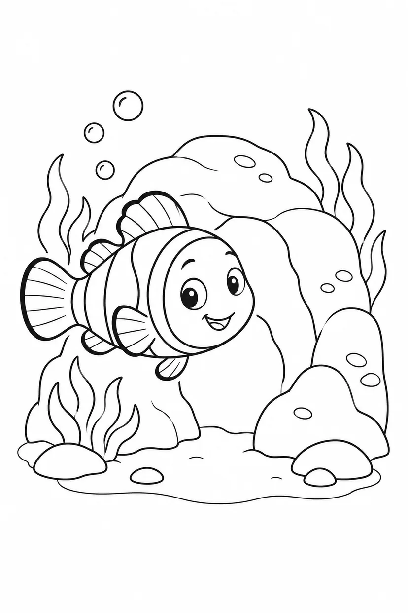 カクレクマノミと海のトンネルの塗り絵