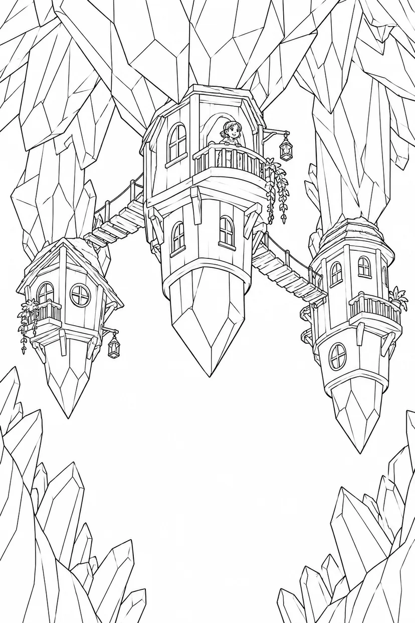 水晶の洞窟の天井の町の塗り絵