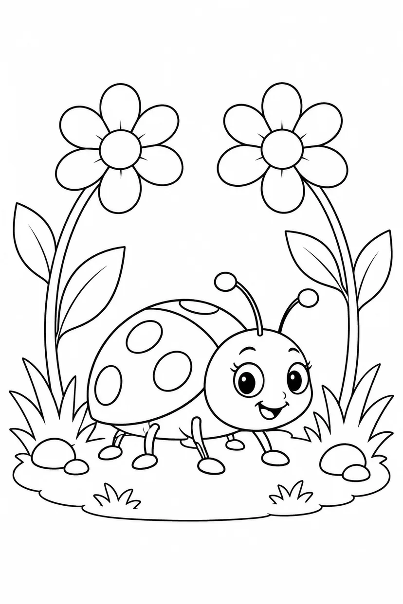 てんとう虫と花のトンネルの塗り絵