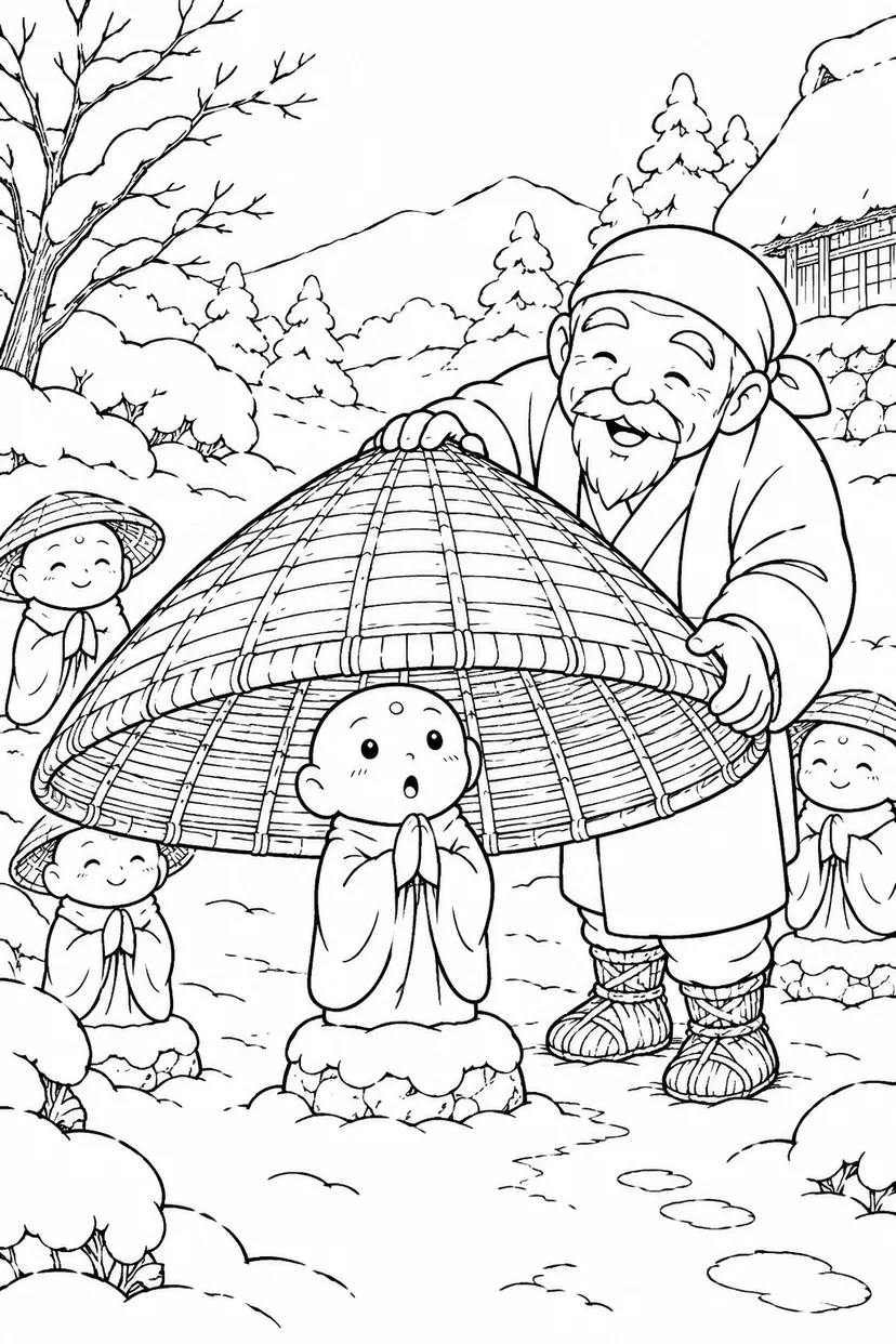 かさじぞう・笠が大きすぎましたの塗り絵