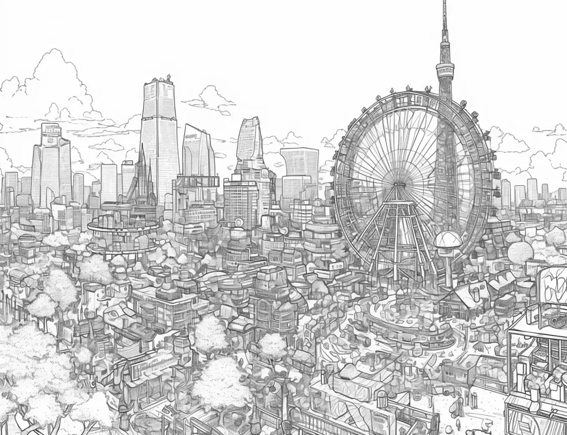 Dibujo de Paisaje de Ciudad Futurista para colorear