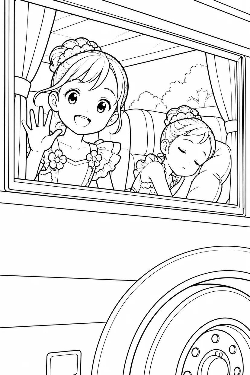 ツアーバスのまどの塗り絵