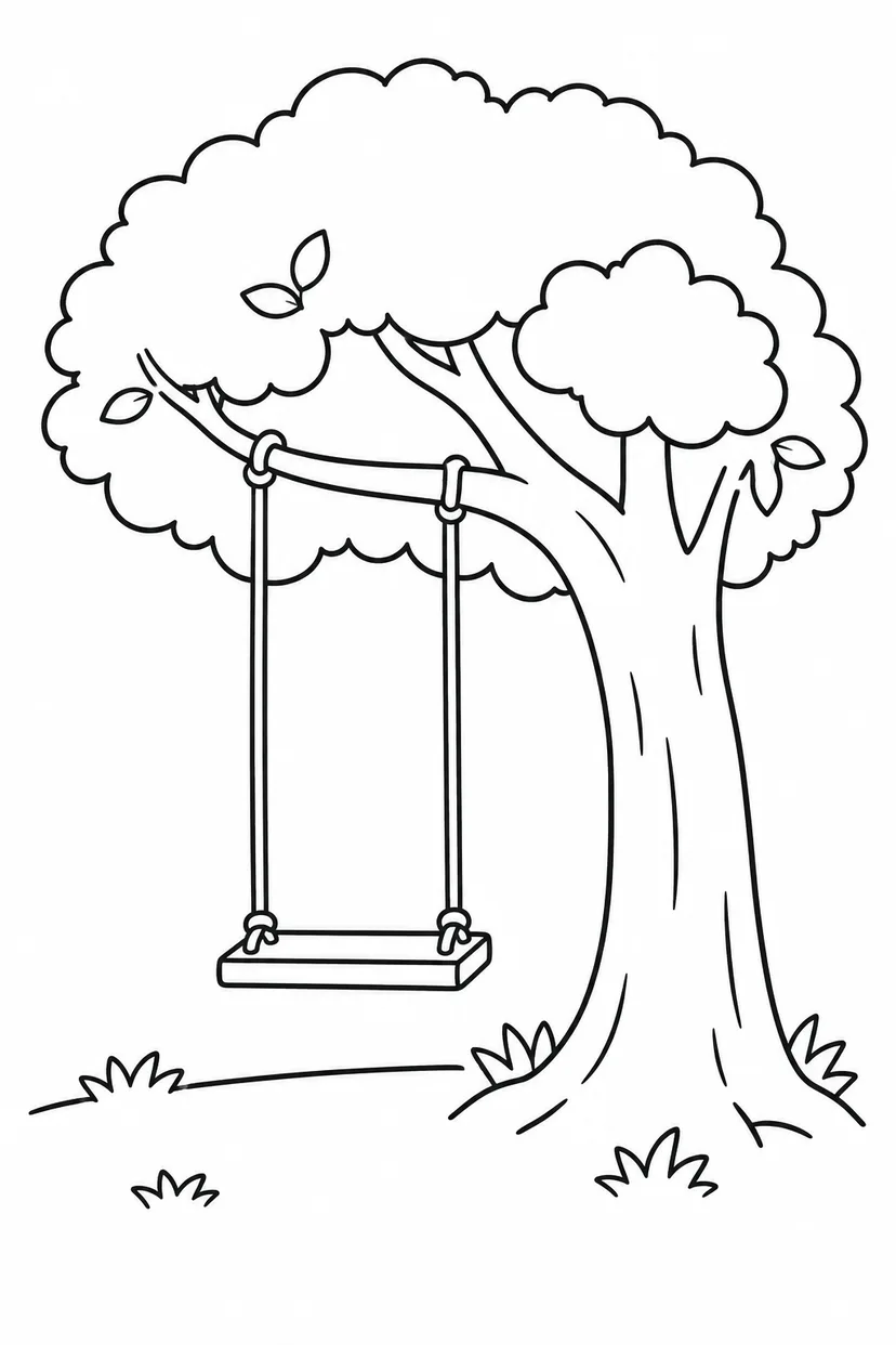 ブランコと公園の木の塗り絵