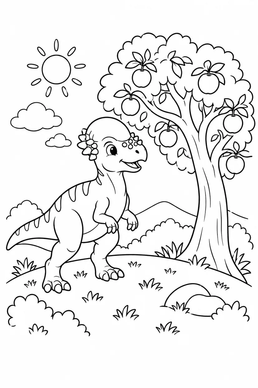 パキケファロサウルスと木の実の丘の塗り絵