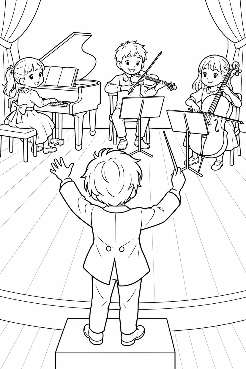 みんなに合図する指揮者の塗り絵