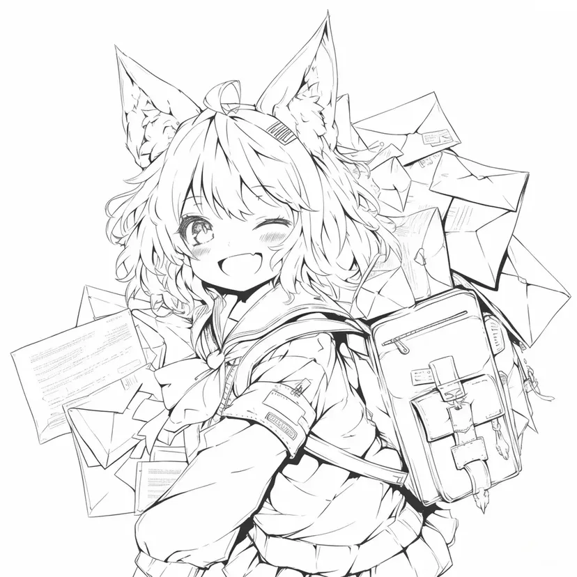 Dibujo de Chica Zorro Entregando Cartas para colorear