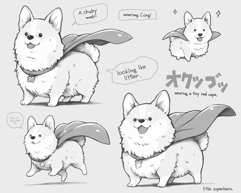 Dibujo de Pequeño Corgi Superhéroe para colorear