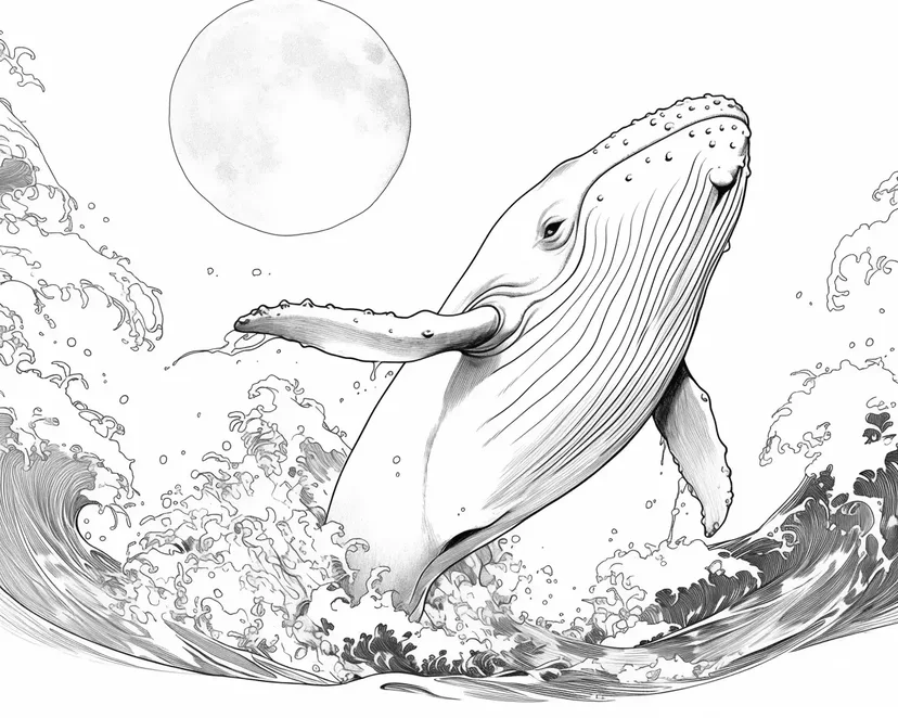 Dibujo de La Aventura de la Ballena y la Luna Llena para colorear