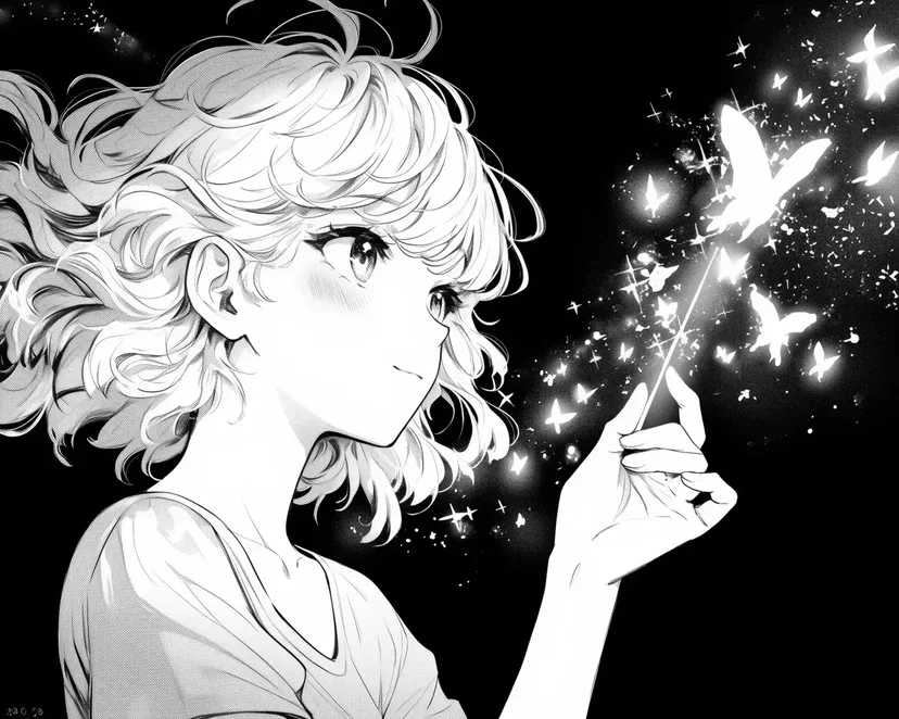 魔法の蝶と少女の塗り絵