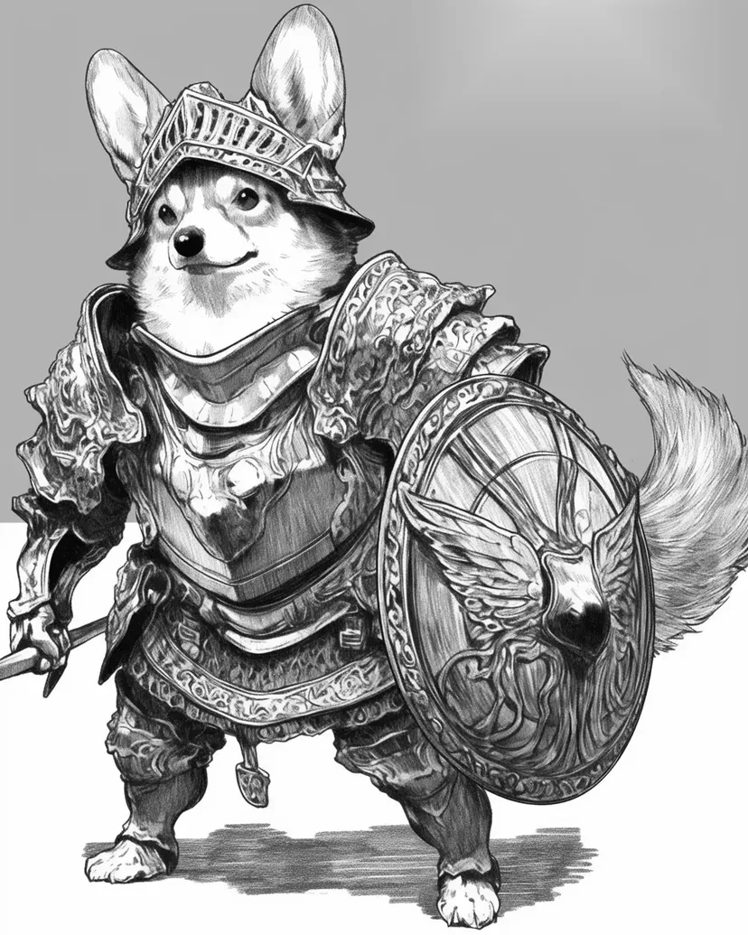 Fearless Corgi Warrior coloring page