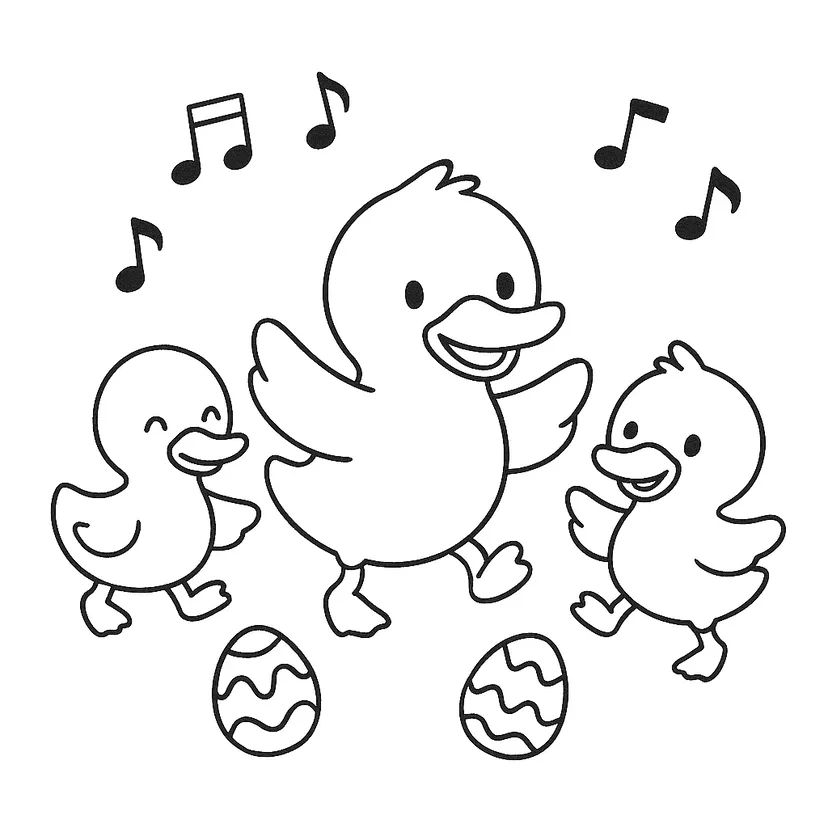 Dibujo de El Baile Alegre de los Patos para colorear