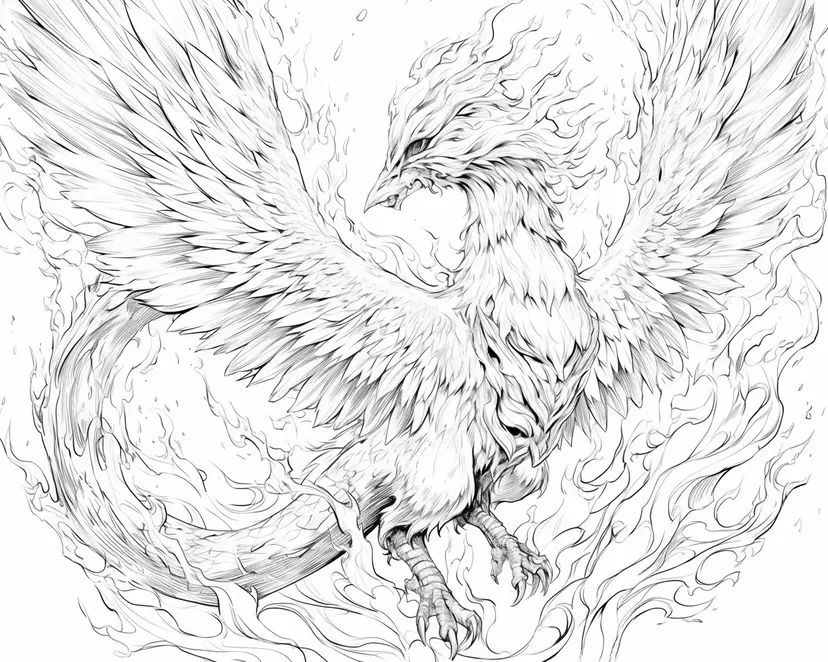 Gambar mewarnai Phoenix Berapi