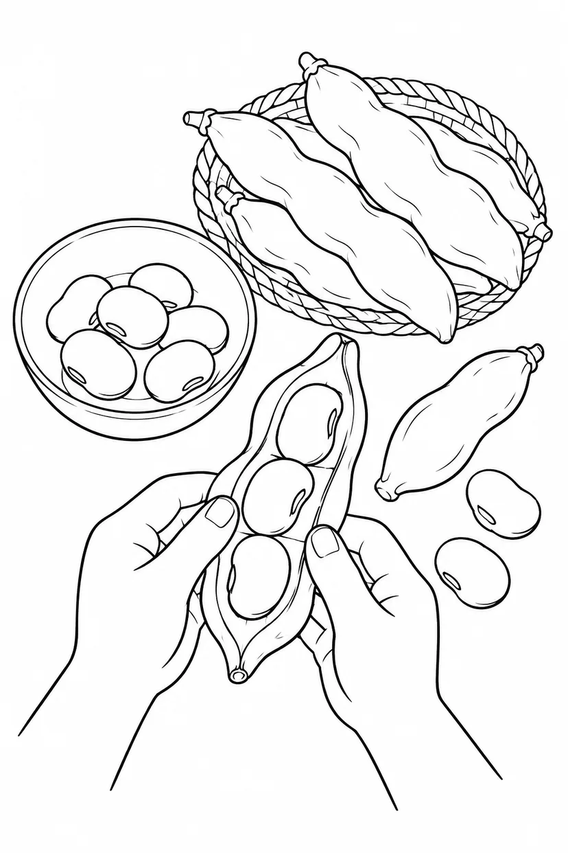 Desenho de Ajudando a debulhar favas para colorir