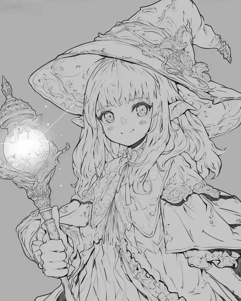 魔法使いの少女の塗り絵