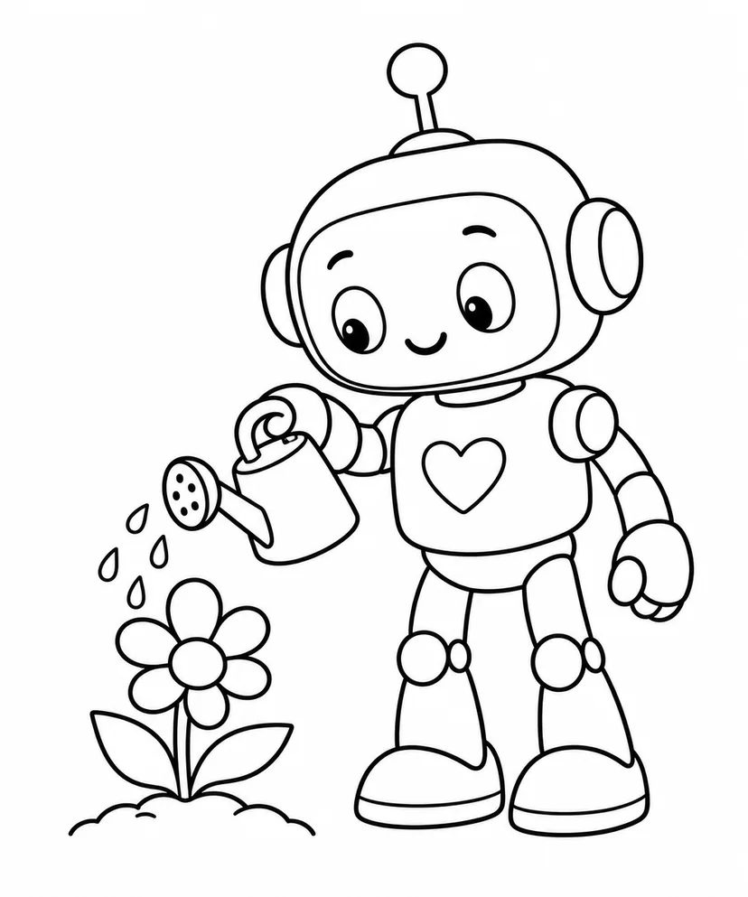 お花を育てるロボットの塗り絵