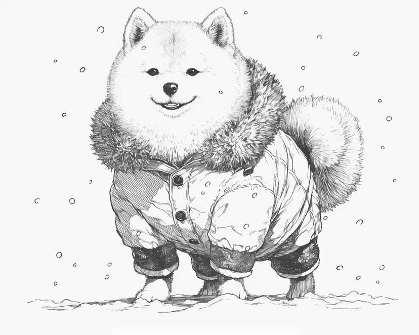 冬のシバイヌの塗り絵
