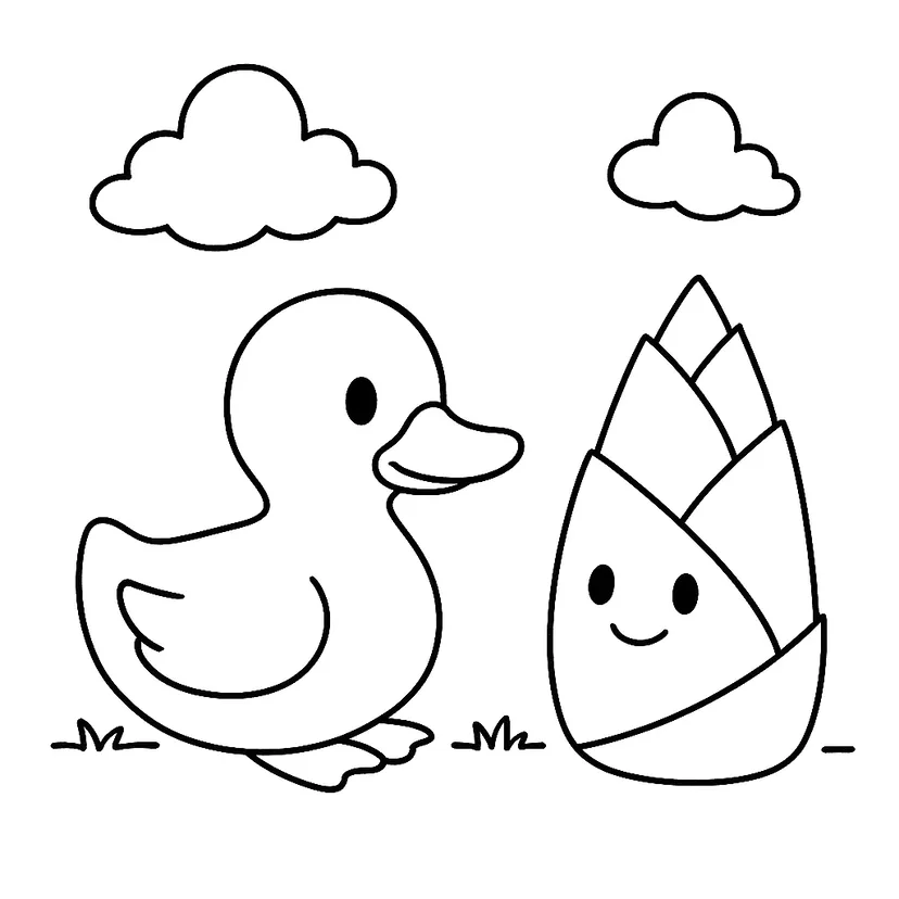 Dibujo de Encuentro del Pato y el Brote de Bambú para colorear