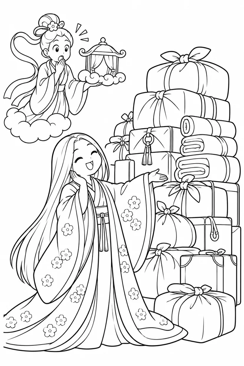 かぐや姫の月行き大荷物の塗り絵