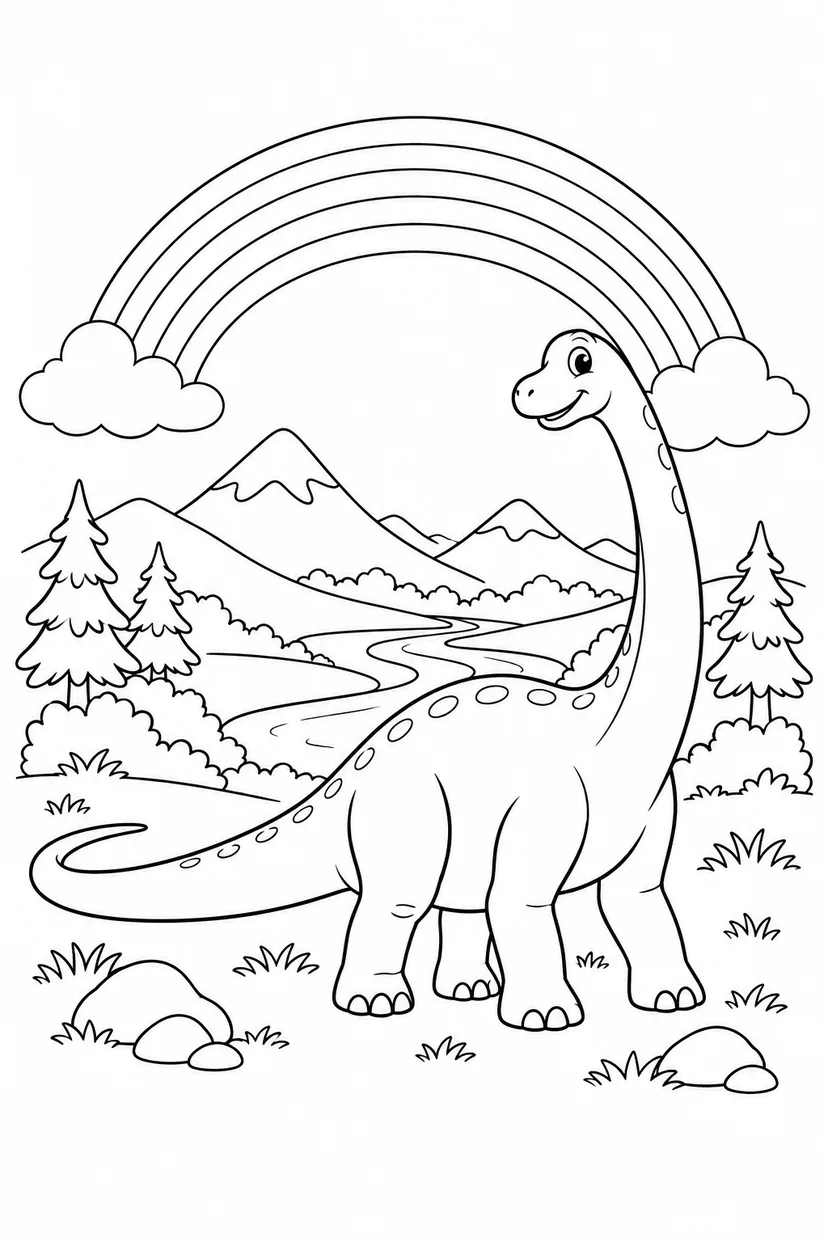 ディプロドクスと虹の谷の塗り絵