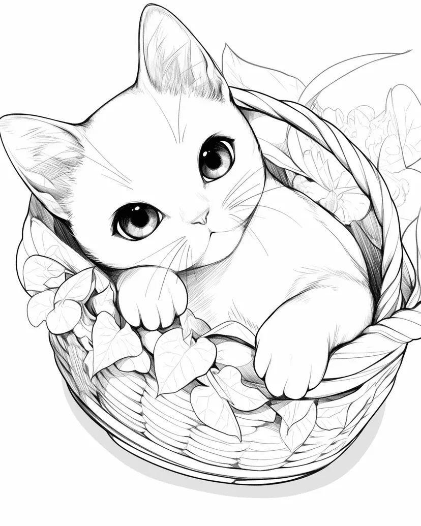 篮子里的可爱小猫涂色页
