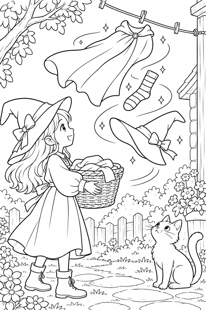 空とぶ洗たくものの塗り絵