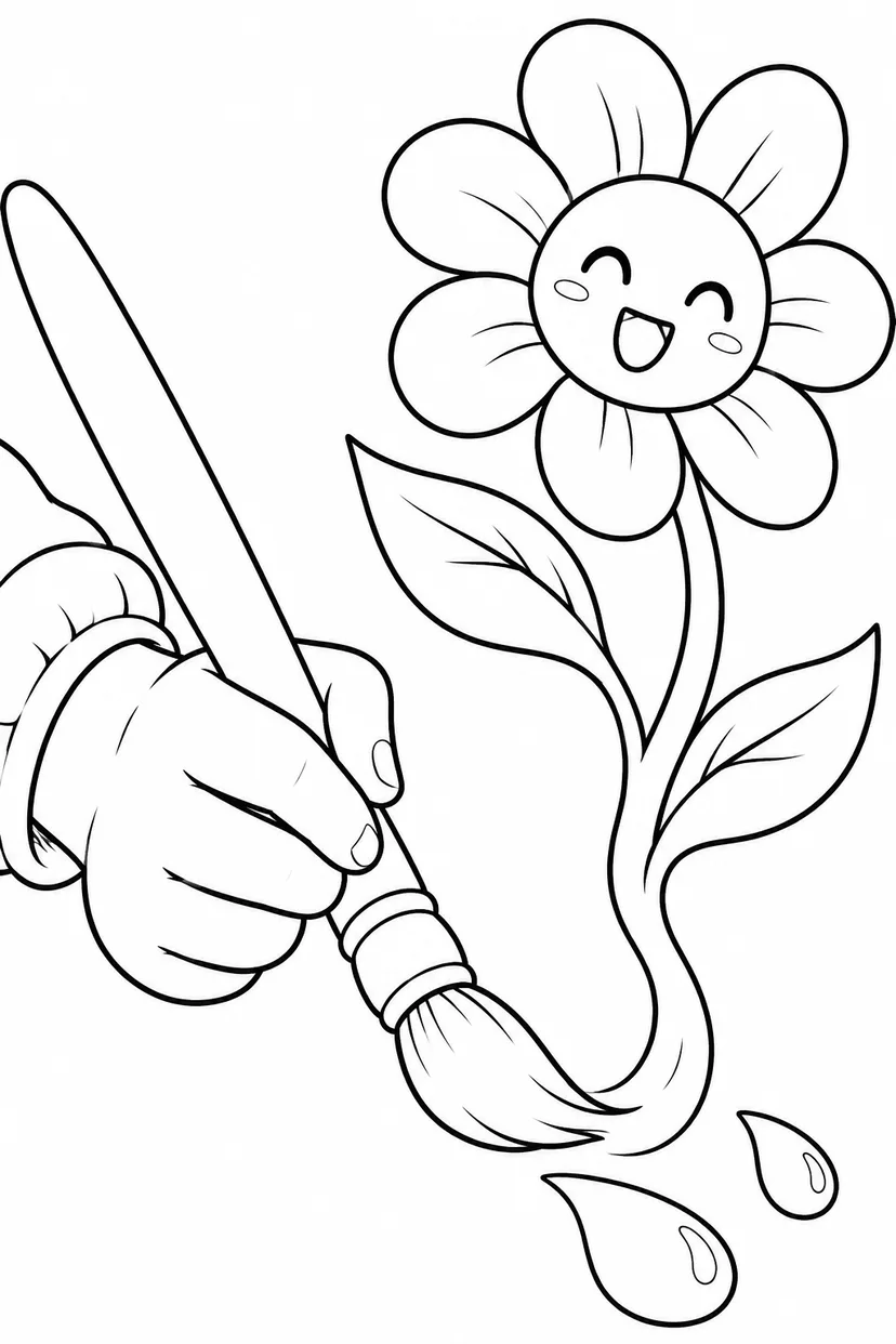 絵筆が描く生きた花の塗り絵