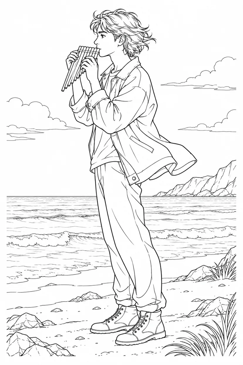 海辺で吹くパンフルート