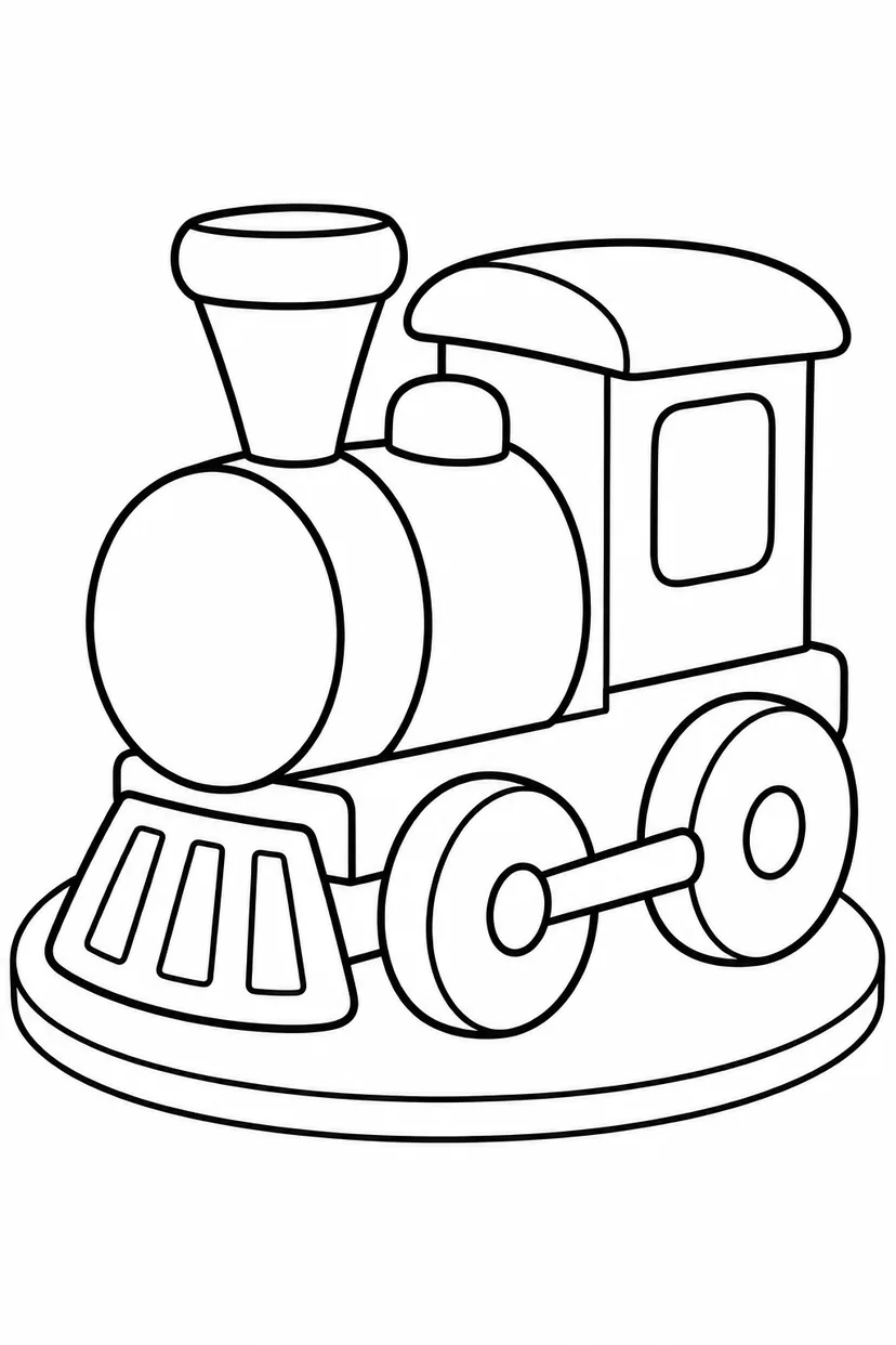 木の機関車と丸いマットの塗り絵
