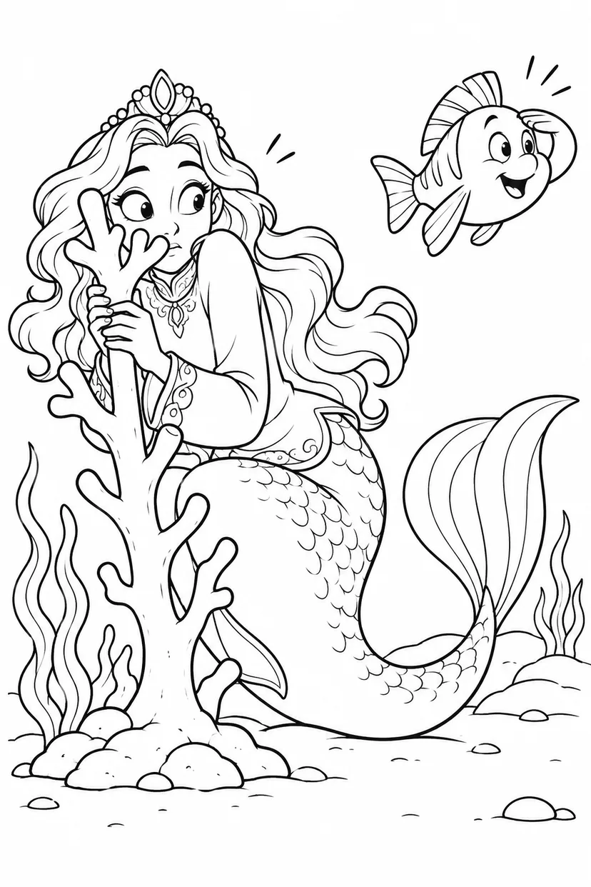 人魚姫：小さなサンゴでかくれんぼの塗り絵