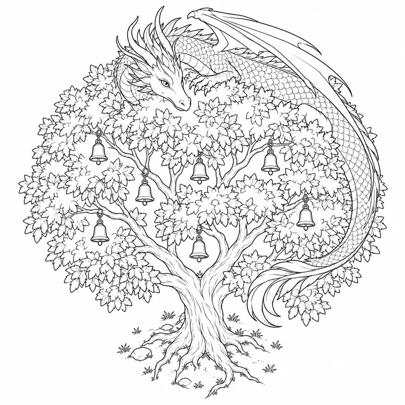 鈴の木を旋回する竜